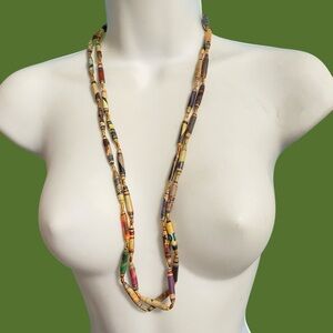 Artisan Paper Beads Necklace Pair Over-The-Head Style Kitchy OOAK Craftcore